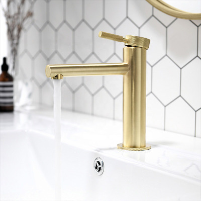 Foreign Trade Factory Wholesale Brass Nordic Simple Heighten and Lengthen Bathroom Table Basin Brushed Gold Faucet