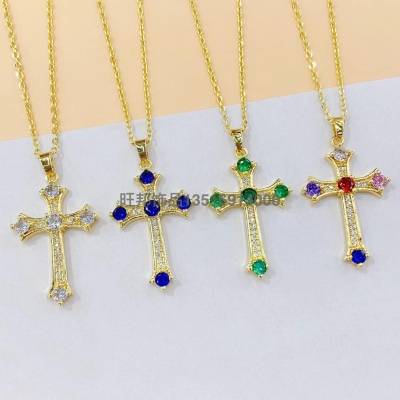 European and American New Zircon Cross European and American New Zircon Cross Necklace Female High Sense Simple and Light Luxury Niche