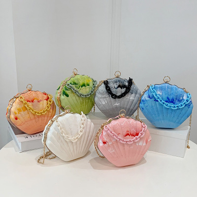 2022 Products in Stock New Cross-Border Foreign Trade Acrylic Women's Cross-Body Bag Shell Single Shoulder Tie-Dye Chain Dinner Bag