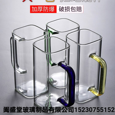 Borosilicate Glass Square Cup Cup with Straw Color Handle Square Cup