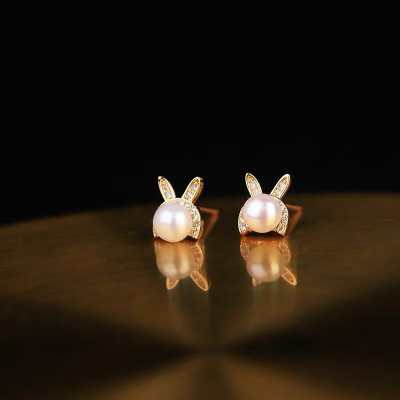 Yunyi Decorated Home Cute Bunny Ear Studs Mashimaro Earrings White Freshwater Pearl Jewelry Ins Style Ornament