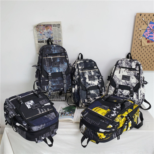 new college student backpack korean harajuku large capacity graffiti schoolbag men‘s outdoor travel computer backpack