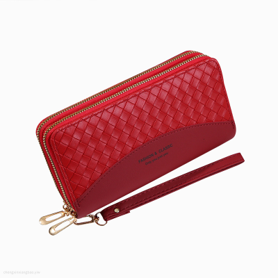  Premium Wallet Women's Card Holder Woven Double Pull Bag Trendy Women's Bags Wrist Strap Clutch Foreign Trade Custom Pu