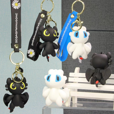Cartoon Black Dragon Couple Key Chain Figurine Doll Backpack Hanging Ornament Anime Small Flying Dragon Keychain Pendant Wholesale
