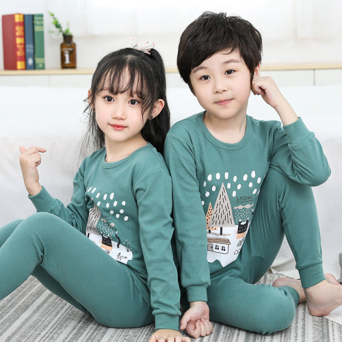 Girls‘ Long Johns Top & Bottom Suit Cotton Jersey Children‘s Underwear Boys‘ Cotton Kids‘ Pajamas Older Children Keep Warm in Spring and Autumn