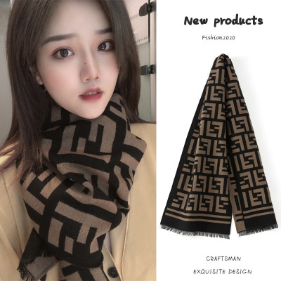 Best-Seller on Douyin 2022 New F Scarf Women's Winter Letter All-Matching Warm Scarf Live Scarf Shawl