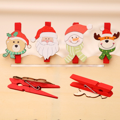 Christmas Supplies Christmas Decorations Christmas Cartoon Wooden Clip DIY Santa Claus Wooden Clip 5cm
