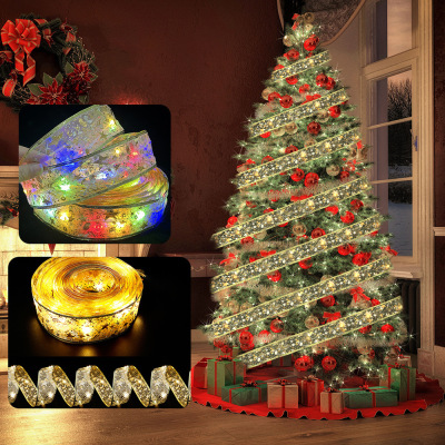 Christmas Ribbon LED Lighting Chain Christmas Decorations Christmas Tree Decoration Pendant Gift Gilding Double-Layer Ribbon