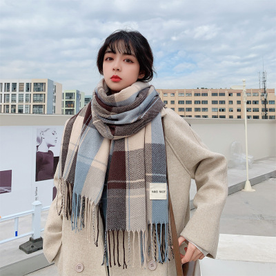 Women's Scarf Winter Korean Style All-Match British Fashion Scarf Plaid Autumn and Winter Scarf Warm Long Wrap Scarf Wholesale