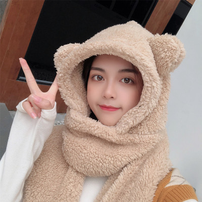 Factory Wholesale New Winter Bear Ears Hat Scarf Gloves Three-Piece Women's Plush Thickened Bear Scarf