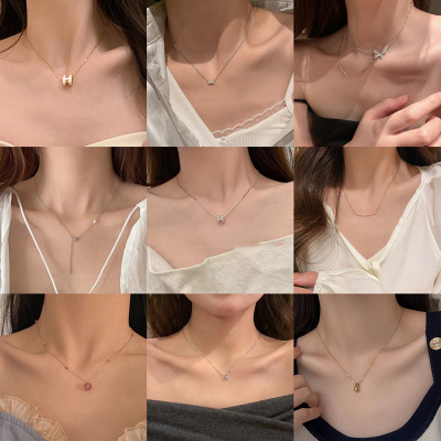 Summer Exquisite Butterfly Pearl Geometric Necklace for Women Light Luxury Minority Design Sense Clavicle Chain Simple Net Red Tide Necklace