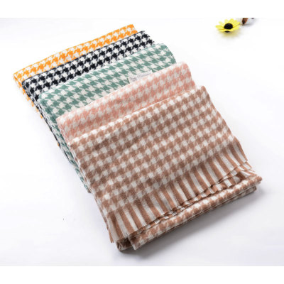 New Autumn and Winter New Houndstooth Plaid Artificial Cashmere Scarf Women's Thickened Warm Air Conditioning Neck Shawl Wholesale