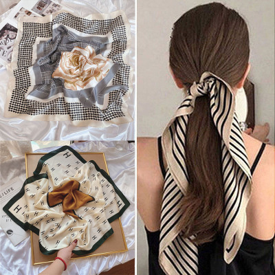 Silk Scarf Women's Spring and Autumn Decorative Scarf Wholesale Spring All-Matching Ribbon Artificial Silk Professional Scarf 70cm Small Square Towel