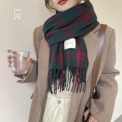 Cross-Border New Plaid Neutral Plain Shawl Autumn And Winter Leisure Warm Scarf Artistic Idyllic Woven Thickened Scarf