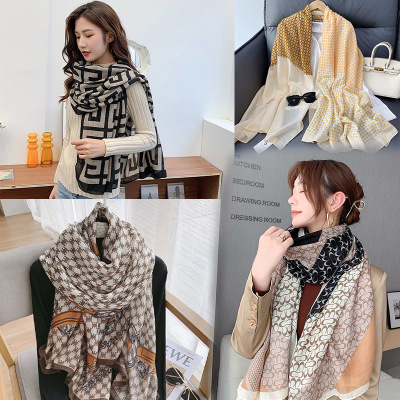 South Korea Dongdaemun Popular Cotton and Linen Scarf for Women Autumn and Winter New All-Matching Warm Fashion H Letter Bib Shawl