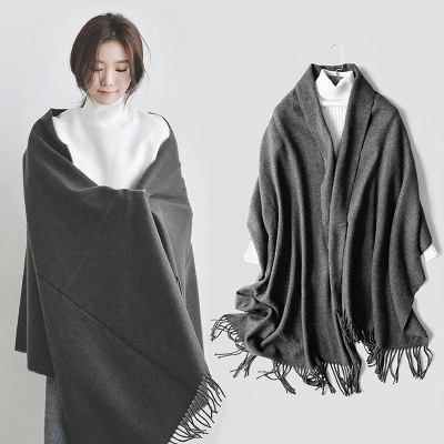 Women's Scarf 2022 New Autumn and Winter Korean Style Versatile Solid Color Long Autumn and Winter Thickening Wool Scarf Shawl Dual-Use