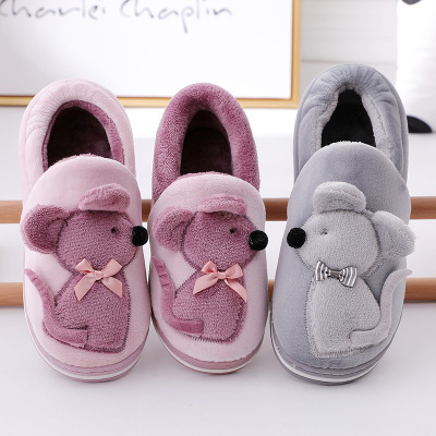 Live Broadcast Male and Female Middle School Children's Bags and Cotton Slippers Cartoon Mouse Winter Family Three Parent-Child Fluffy Cotton Shoes