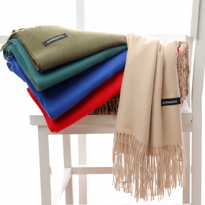 Korean Style Autumn and Winter New Thickened Keeping Warm Dual-Purpose Talma Long Artificial Cashmere Scarf Women's Pure Color All-Matching Scarf