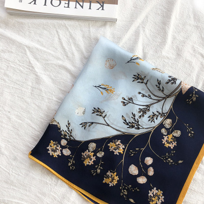 Silk Scarves Wholesale Overseas Gifts Return Silk Cross-Border Autumn and Winter Decoration Crepe Satin 53cm Flower Scarf Small Square Towel