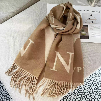 Double-Sided Jacquard Scarf 22 Korean Super Hot Thickened Winter Cashmere Letter Tassel Shawl Long Scarf Wholesale