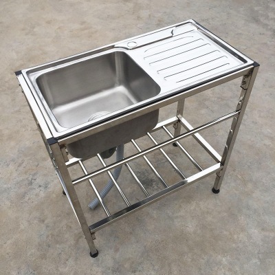Kitchen Stainless Steel Bracket Basin Sink Double Slot with Water Bucket Pool Basin Frame Vegetable Washing and Washing Operation Table Rack