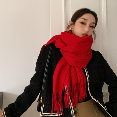 Cashmere Scarf Glutinous Solid Color Artificial Cashmere Scarf Women's Annual Meeting Gifts Scarf Wholesale Fashionable Warm Monochrome Scarf