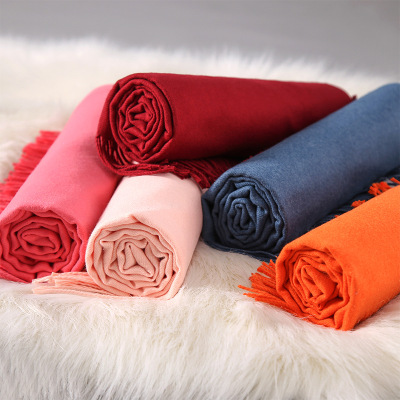 Pure Color Cashmere Wool Scarf Korean Style Thick Warm Air Conditioning Dual-Use Shawl Autumn and Winter Monochrome Cashmere Scarf