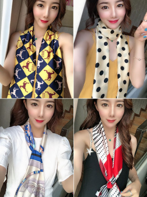 Small Silk Scarf Women's Korean-Style All-Match Spring and Autumn Ribbon Scarf Square Scarf Thin Narrow Long Decorative Scarf Autumn Fashionable