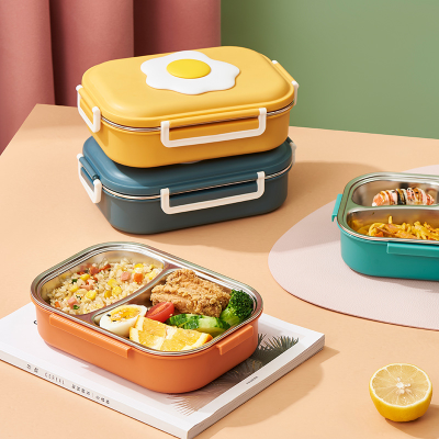 Cartoon Cute 304 Stainless Steel Compartment Lunch Box Convenient Insulated Lunch Box Children Simple Lunch Box With Lid