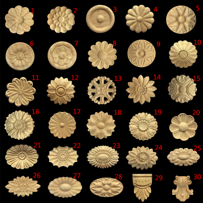 European-Style Wood Carving Decals Furniture Decorative Carved Small round Flower Pieces Solid Wood Decals Wood Carving Trim round Flower Wood Carving