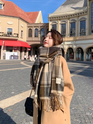 2022 New Scarf Women's Autumn and Winter Korean Style Versatile Lattice Thickened Student Couple Scarf Men's Cashmere-like Warm