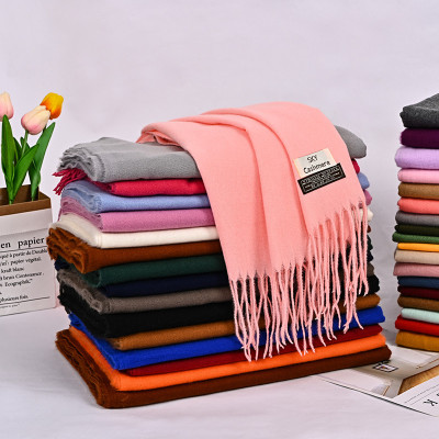 Thick Artificial Cashmere Scarf 2022 Autumn and Winter New Pure Color Warm Keeping Shawl Women's Easy-to-Match Scarf Gift Printed Logo