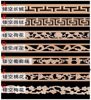 Wood Carved Line Chinese Decoration Wood Waistline Ceiling Background Wall Walking Line Crown Moulding Wood Carving Line