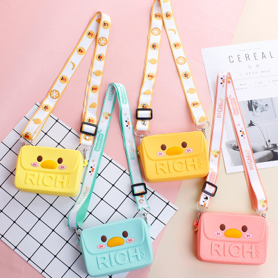 Rectangular Duck Children's Cute Silicone Storage Small Bag Shoulder Crossbody Strap Long Shoelace Women's Bag Zipper Coin Purse