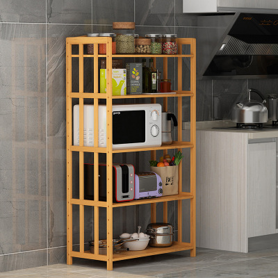 Kitchen Storage Rack Bamboo Multi-Layer Floor Solid Wood Microwave Oven Rack Household Multi-Functional Storage Oven Rack