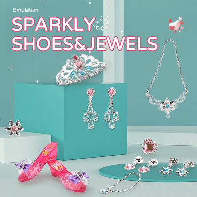 Cross-Border Hot Dress up Wearable Princess Shoes Crystal High Heels Necklace Crown Mobile Phone Children's Ornaments Toy