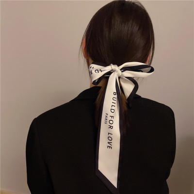 Obsessed with Love Style High Sense Letters Narrow Long Scarves Hair Band Retro Style Gentle and Elegant Tie Hair Ribbon