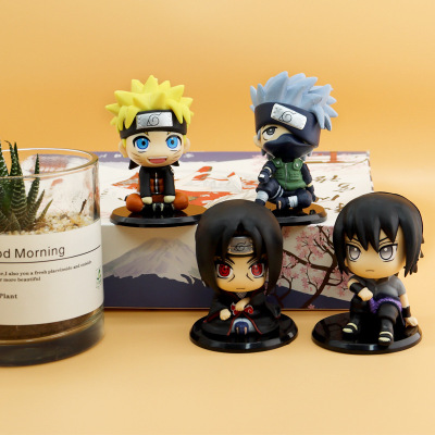 Naruto Q Version 4 Pieces Hand-Made Sitting Posture Naruto Sasuke Kakashi Skunk Cute Doll Car Decoration Car Accessories