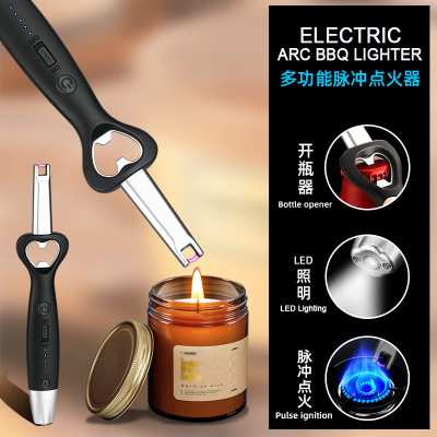 New Outdoor Field Pulse Igniter LED Flashlight Beer Bottle Opener Two-in-One Arc Burning Torch