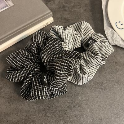 Hair Band Large Intestine Ring Houndstooth Fabric Intestine Ring Simple Elegant Graceful Plaid Head Rope Rubber Band Leather Cover Thick