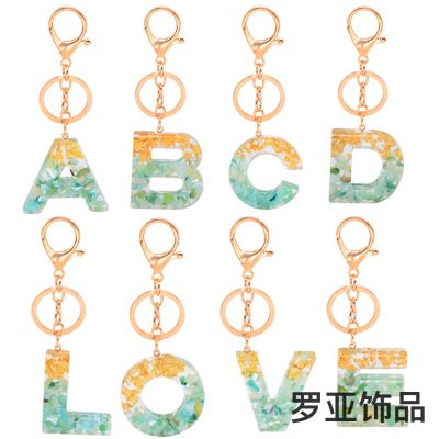 Resin English Letter Keychain Gold Foil Epoxy 26 English Characters Pendant Hanging Ornament European and American Popular Stone Ornament