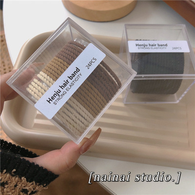 Autumn and Winter Color Hair Bands 24 Pieces ~ Send Advanced Storage Box! Basic Style Seamless Hair Rope Hair Rope Rubber Band Hair Accessories