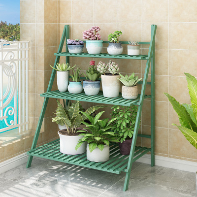 Flower Stand Floor-Standing Outdoor Balcony Living Room Small Space Multi-Layer Succulent Green Radish Wooden High and Low Ladder Bamboo Shelf