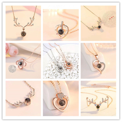100 Languages I Love You Trending on TikTok Same Style Qixi Creative Projection Necklace 520 Gift Clavicle Chain