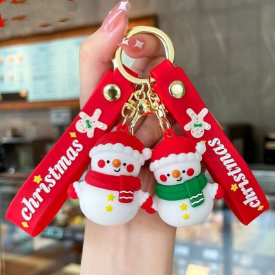 Cute Cartoon Key Button Christmas Snowman Key Chain Automobile Hanging Ornament Schoolbag Hanging Ornaments Small Gift Wholesale