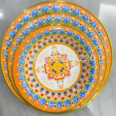 Aa88362 Plate Boho Disc Baking Tray Western Cuisine Plate Household Tableware Fruit Plate Color Wheel