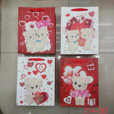 Valentine's Day Gift Bag Bear 3D Gift Bag Peach Heart Paper Bag Handbag Dusting Powder in Stock