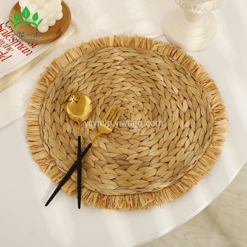 pastoral style western-style placemat woven heat proof mat water hyacinth round placemat corn husk tableware point household water cup mat