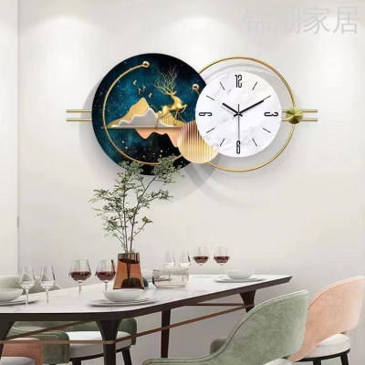 Deer Iron Clock Living Room Light Luxury round Wall Decoration Creative Majestic Creative Decorations Factory Wholesale