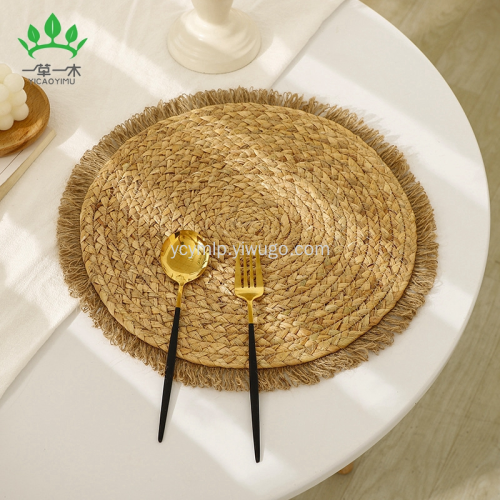 japanese tassel table mat water hyacinth handmade straw woven table mat cup mat bowl insulation placemat household dining table woven placemat